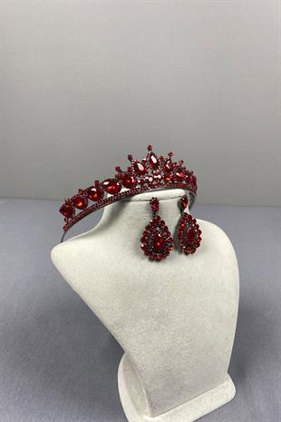 Red Ade Bridal Henna Crown and Almond Stone Earring Set