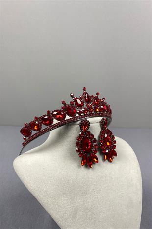 Red Ade Bridal Henna Crown and Drop Earring Set