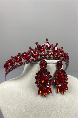 Red Ade Bridal Henna Crown and Drop Earring Set