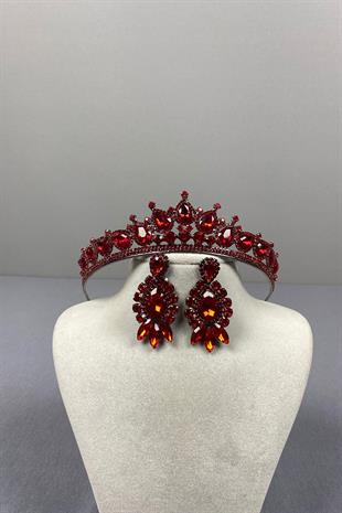 Red Ade Bridal Henna Crown and Drop Earring Set