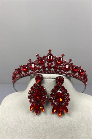 Red Ade Bridal Henna Crown and Drop Earring Set