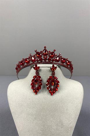 Red Ade Bridal Henna Crown and Shuttle Stone Earrings