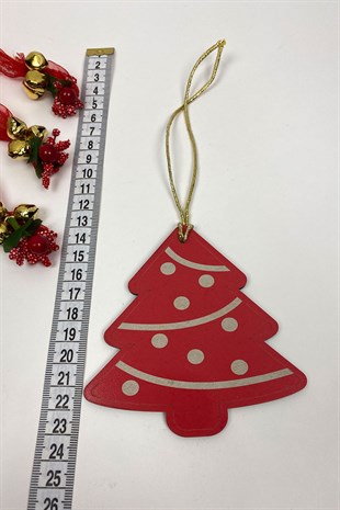 Kırmızı Ağaç Baskı Yılbaşı Ağaç Süsü(5Adet)