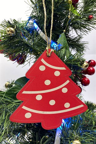 Kırmızı Ağaç Baskı Yılbaşı Ağaç Süsü(5Adet)