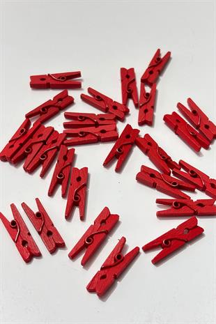 Kırmızı Ahsap Dekoratif Mandal Aksesuar 25 Adet