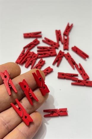 Kırmızı Ahsap Dekoratif Mandal Aksesuar 25 Adet