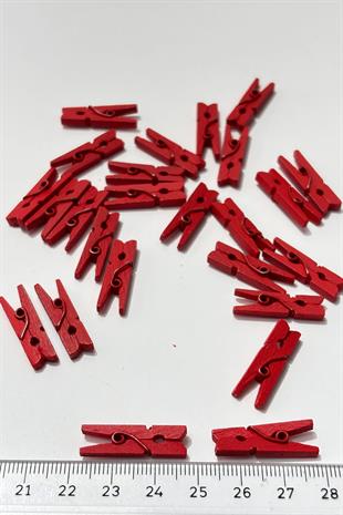 Kırmızı Ahsap Dekoratif Mandal Aksesuar 25 Adet