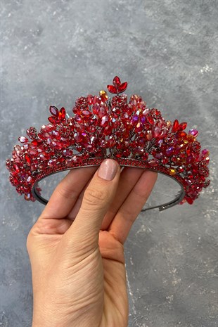 Red Apricot Beaded Bridal Henna Tiara