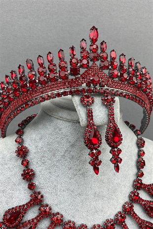 Red Anteras Bridal Henna Crown and Necklace Set