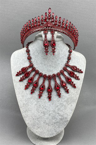 Red Anteras Bridal Henna Crown and Necklace Set