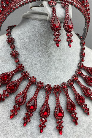Red Anteras Bridal Henna Crown and Necklace Set