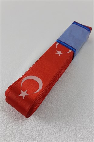Kırmızı Ay Yıldız Bayrak Baskılı Saten Kurdele