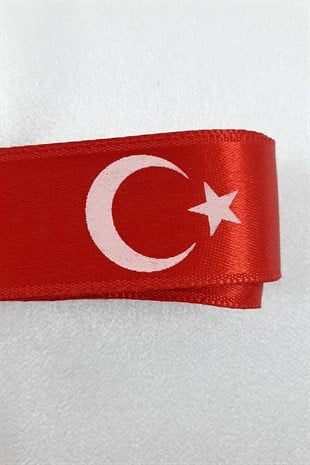 Kırmızı Ay Yıldız Bayrak Baskılı Saten Kurdele