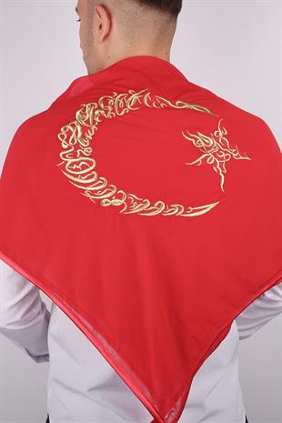 Kırmızı Ay Yıldız Gold Nakışlı Biyeli Damat Örtüsü