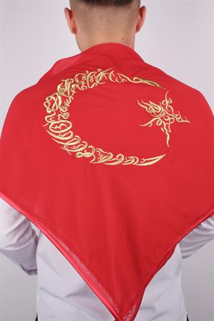 Kırmızı Ay Yıldız Gold Nakışlı Biyeli Damat Örtüsü