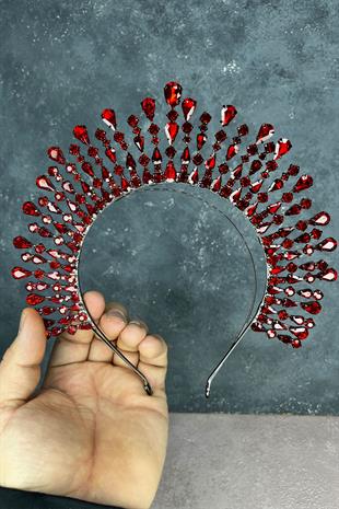 Kırmızı Ayas Yüksek Parti Gelin Kına Tacı 