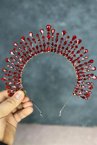 Kırmızı Ayas Yüksek Parti Gelin Kına Tacı 