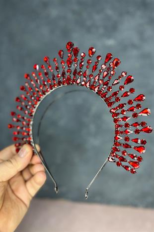 Kırmızı Ayas Yüksek Parti Gelin Kına Tacı 