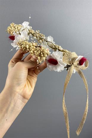 Kırmızı Bahar Dalı İncili Ve Cipsolu Dış Çekim Gelin Tacı