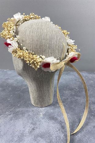 Kırmızı Bahar Dalı İncili Ve Cipsolu Dış Çekim Gelin Tacı