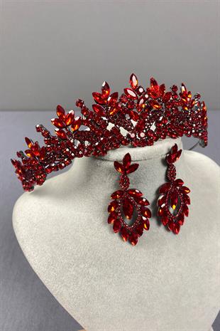 Red Belur Bridal Henna Crown and Drop Earring Set
