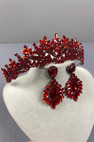 Red Belur Bridal Henna Crown and Shuttle Earring Set