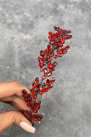 Red Beryl Leaf Motif Bridal Henna Crown Hair Accessory