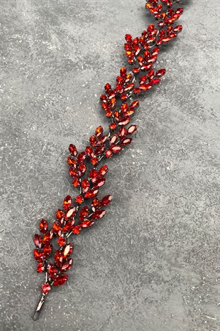 Red Beryl Leaf Motif Bridal Henna Crown Hair Accessory