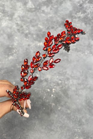 Red Beryl Leaf Motif Bridal Henna Crown Hair Accessory