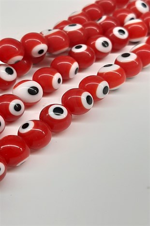 Red and White Glass Evil Eye Beads
