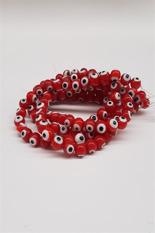 Red and White Glass Evil Eye Beads