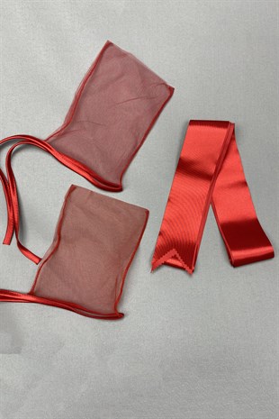 Red Tie Bridal Veil Face Cover