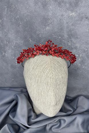 Kırmızı Boncuk İşlemeli Duru Gelin Kına Tacı