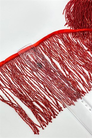 Kırmızı Boncuklu 15 cm Saçak Püskül