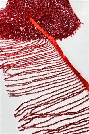 Kırmızı Boncuklu 15 cm Saçak Püskül Şerit