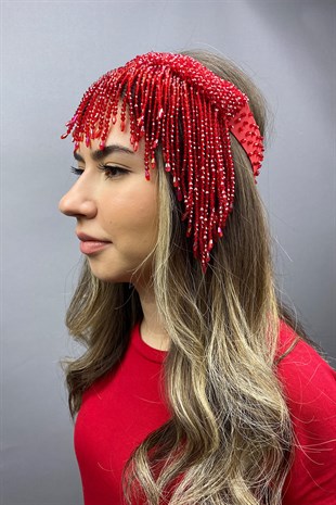 Kırmızı Boncuklu Hürrem Saç ve Türban Aksesuarı