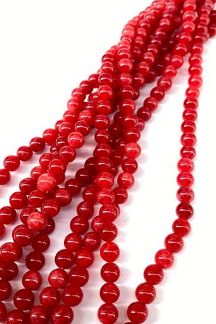 Kırmızı Ceyt Doğal Taş Dizi Küre Kesim 8 mm