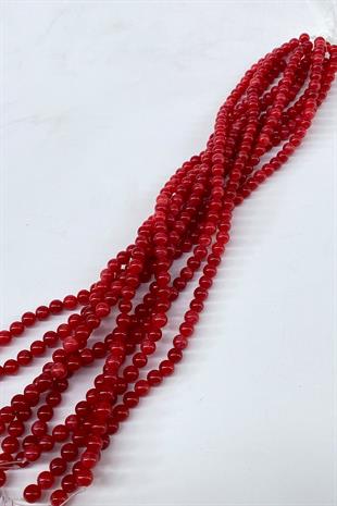 Kırmızı Ceyt Doğal Taş Dizi Küre Kesim 8 mm