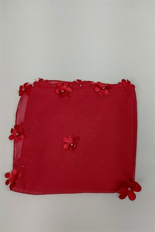 Red Flower Patterned Luxury Halay Handkerchief 5 pcs