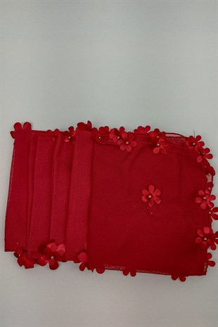 Red Flower Patterned Luxury Halay Handkerchief 5 pcs