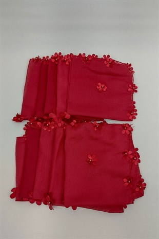 Red Flower Patterned Luxury Halay Handkerchief 5 pcs