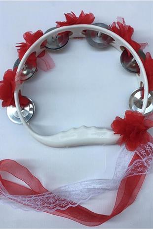 Bridesmaid Tambourine Decorated With Red Flowers Plastic Tambourine For Wedding And Henna 10 Pcs