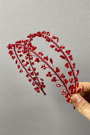 Red Double Row Leva Crystal Beaded Bridal Henna Crown