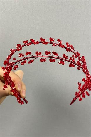 Red Double Row Leva Crystal Beaded Bridal Henna Crown