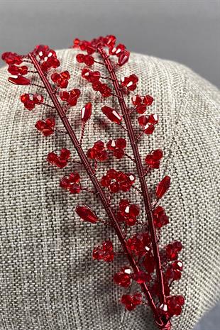 Red Double Row Leva Crystal Beaded Bridal Henna Crown