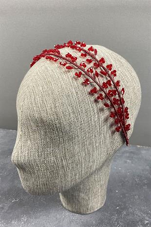 Red Double Row Leva Crystal Beaded Bridal Henna Crown
