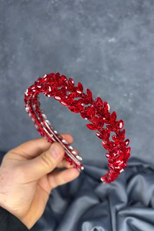 Red Double Row Stone Lea Bridal Hair Accessory Bridal Henna Crown