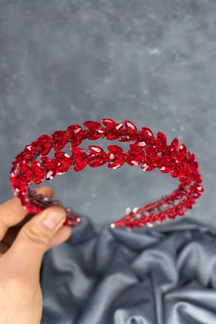 Red Double Row Stone Lea Bridal Hair Accessory Bridal Henna Crown