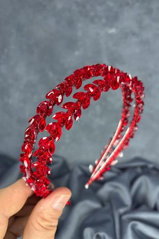 Red Double Row Stone Lea Bridal Hair Accessory Bridal Henna Crown
