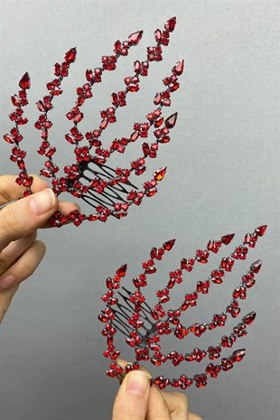 Red Double Sided Leaf Patterned Hair Accessory Henna Crown